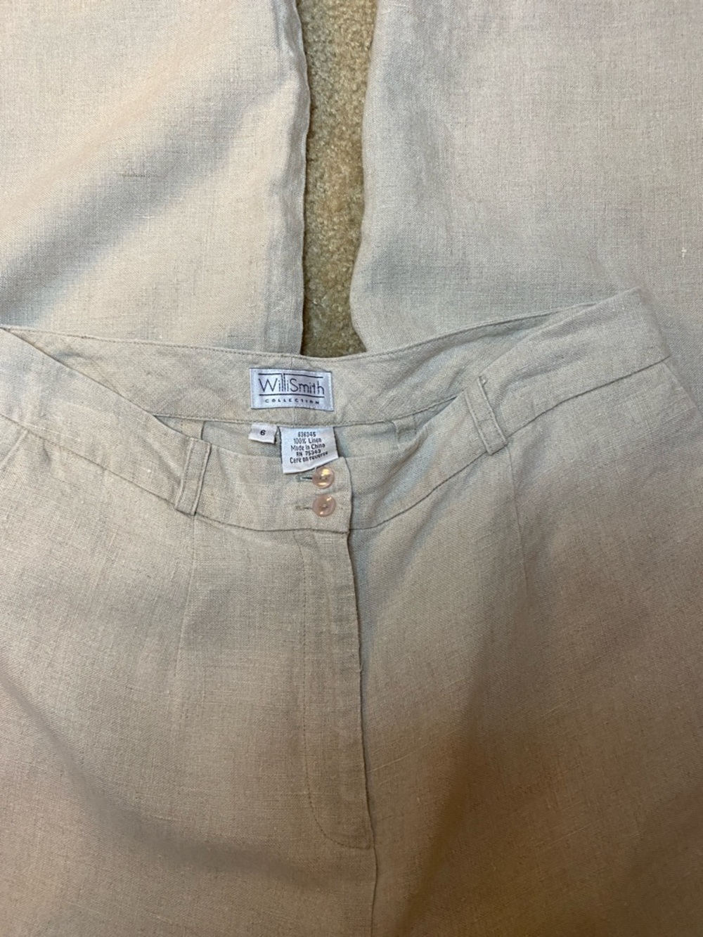 Willi Smith  Cream Linen-Blend Straight Crop Pants